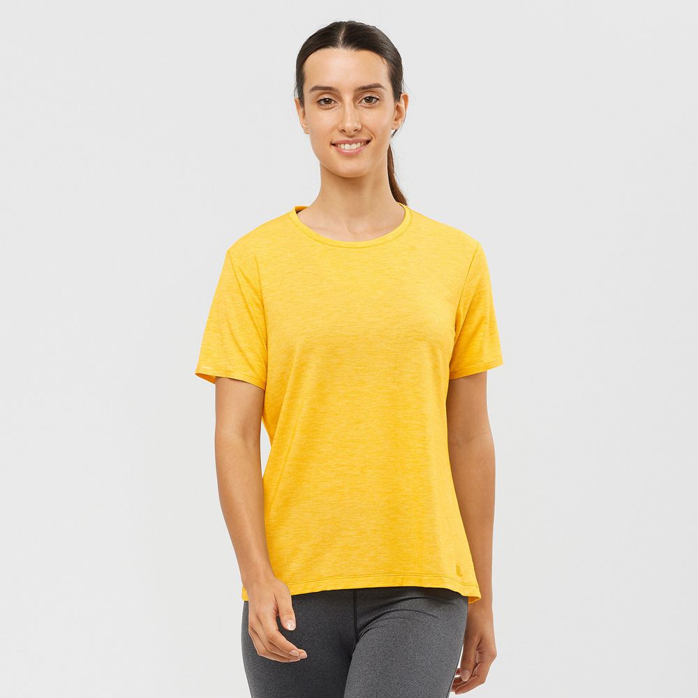 Salomon Singapore Womens T-shirts - ESSENTIAL TENCEL Yellow | 30251-ERML